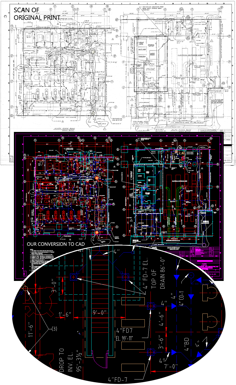 Illustration of original print and our conversion to CAD